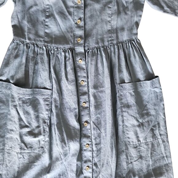 Eddie Bauer 100% Linen Button Front Maxi Dress Sz XSP Vintage Cottagecore Sage - Picture 11 of 16